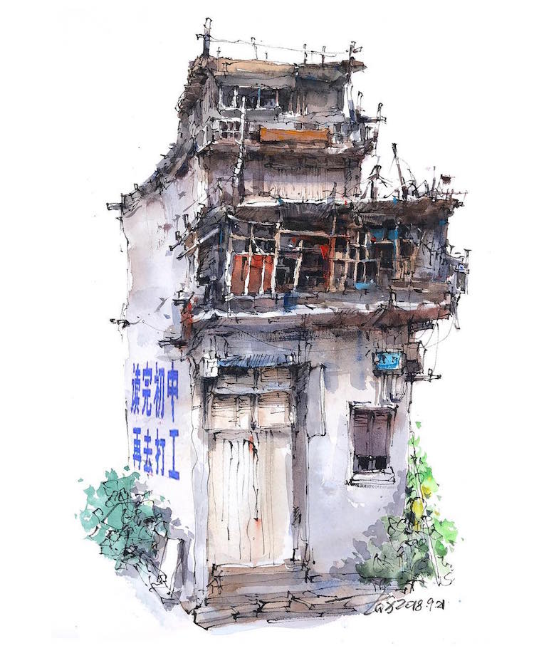 Watercolor Sketch Paintings by Zhifang Shi