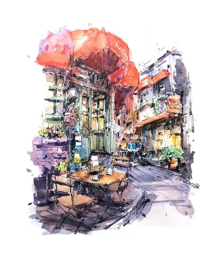 Watercolor Sketch Paintings by Zhifang Shi