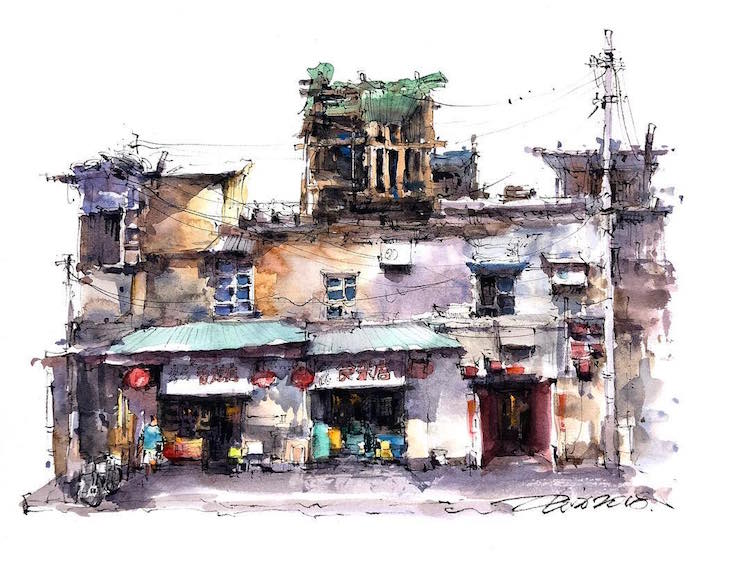 Watercolor Sketch Paintings by Zhifang Shi