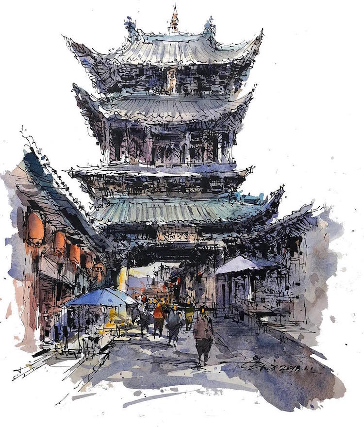 Dibujos en Acuarela por Zhifang Shi