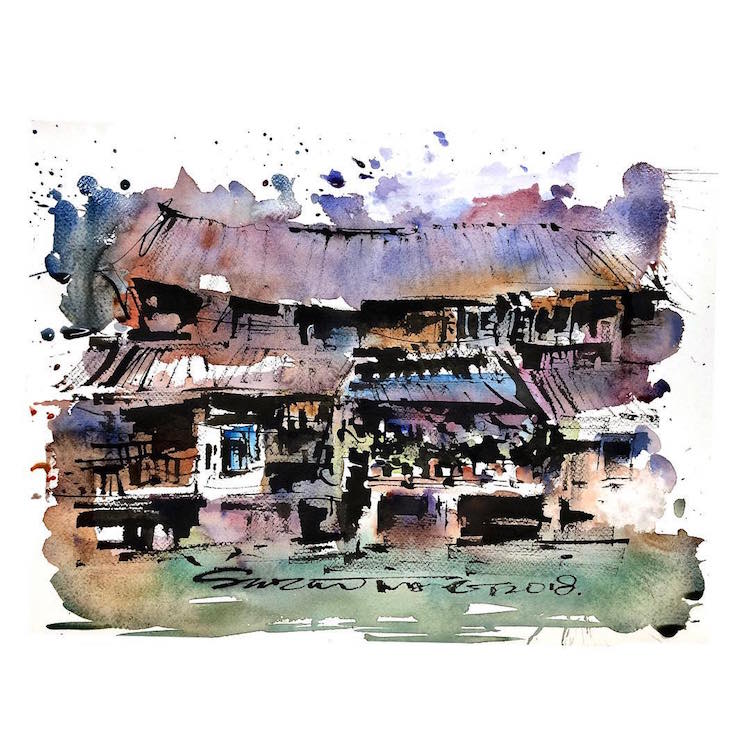 Watercolor Sketch Paintings by Zhifang Shi