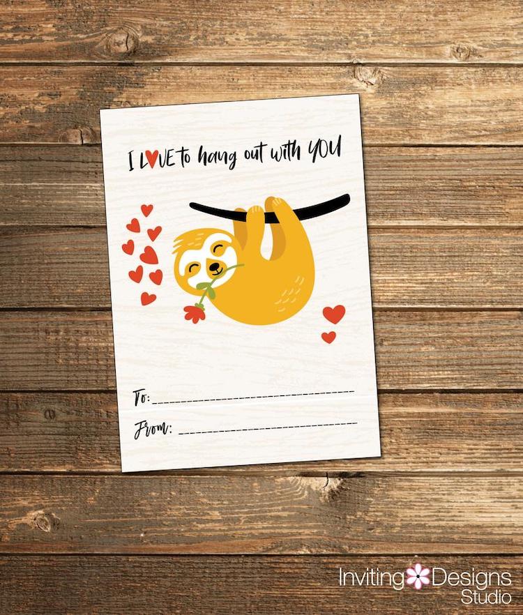 Printable Sloth Valentines Day Card