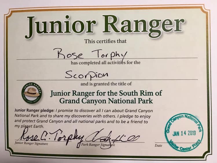 Rose Torphy Grand Canyon Junior Ranger