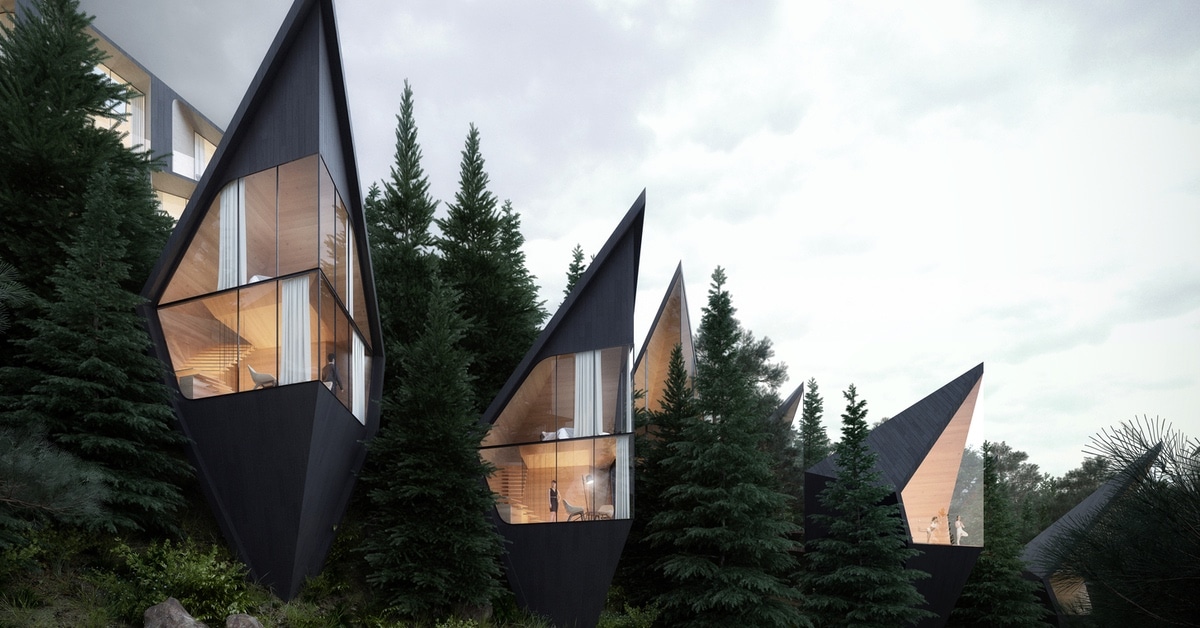 Arquitecto diseña casas del árbol prismáticas escondidas en el bosque