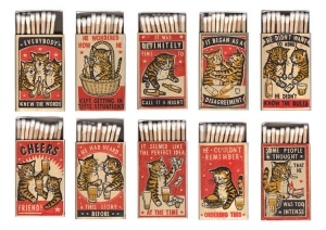Vintage-Inspired Matchbox Art Features Tipsy Cat Characters in Bars