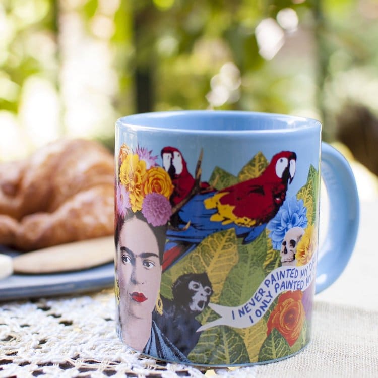 Details about   NEW Frida Kahlo Screenprint Print Ceramic Short Mug Cup Floral Famous Artists 