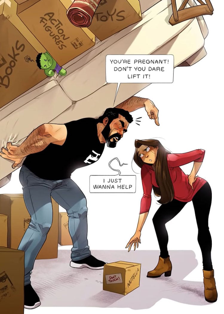 Relationship Comic Illustrates Funny Moments During Couple's Pregnancy