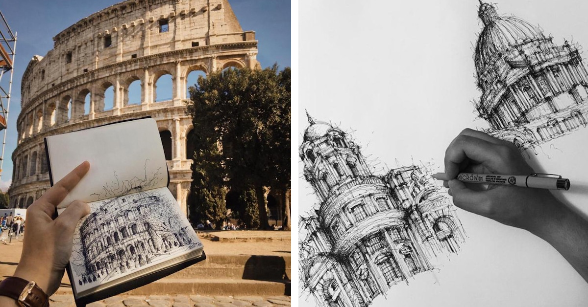 Expressive Architectural Sketches of Italian Buildings