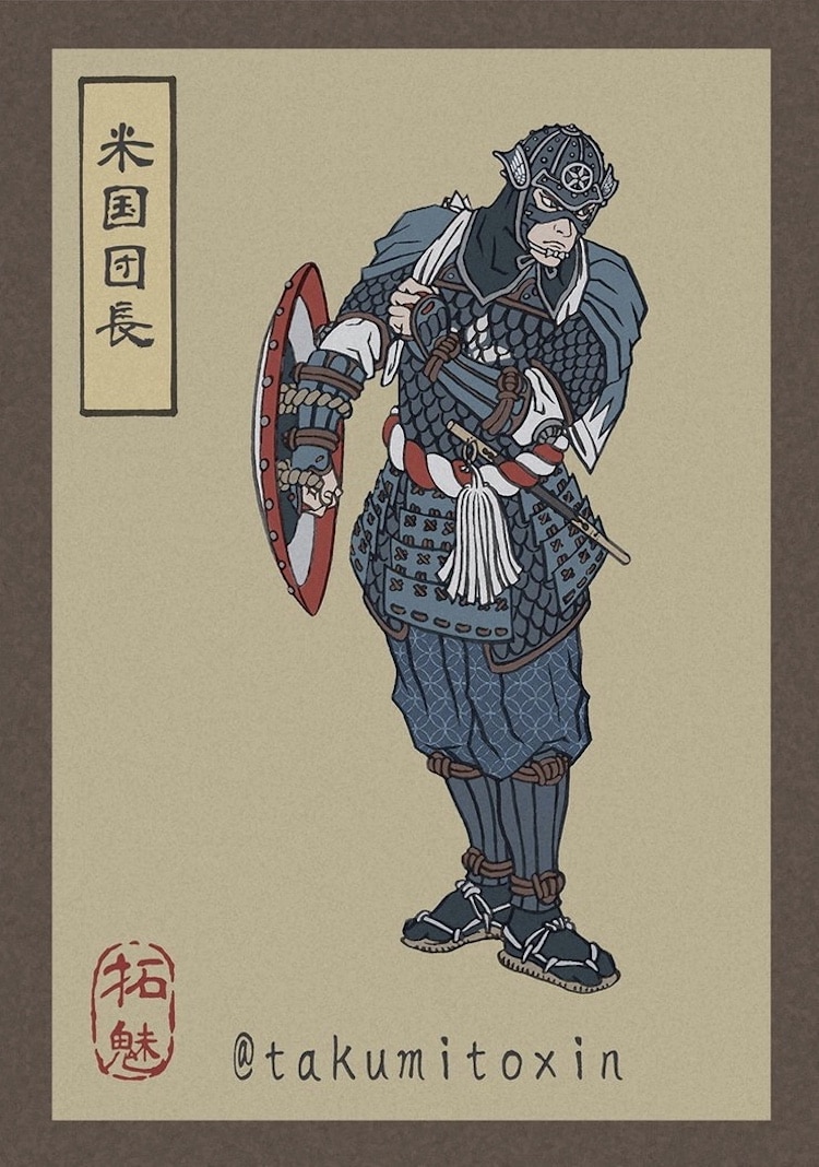 Ilustración de Vengadores estilo ukiyo-e por Takumi
