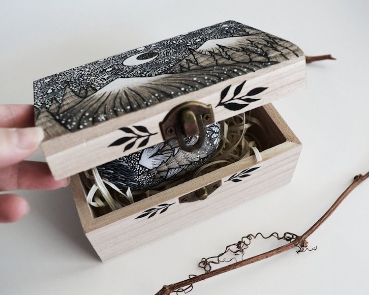 Ink Drawings on Wooden Eggs by Meni Chatzipanagiotou