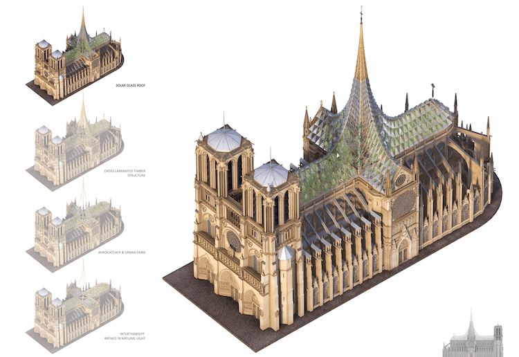 Diseño del nuevo techo de Notre Dame por Vincent Callebaut