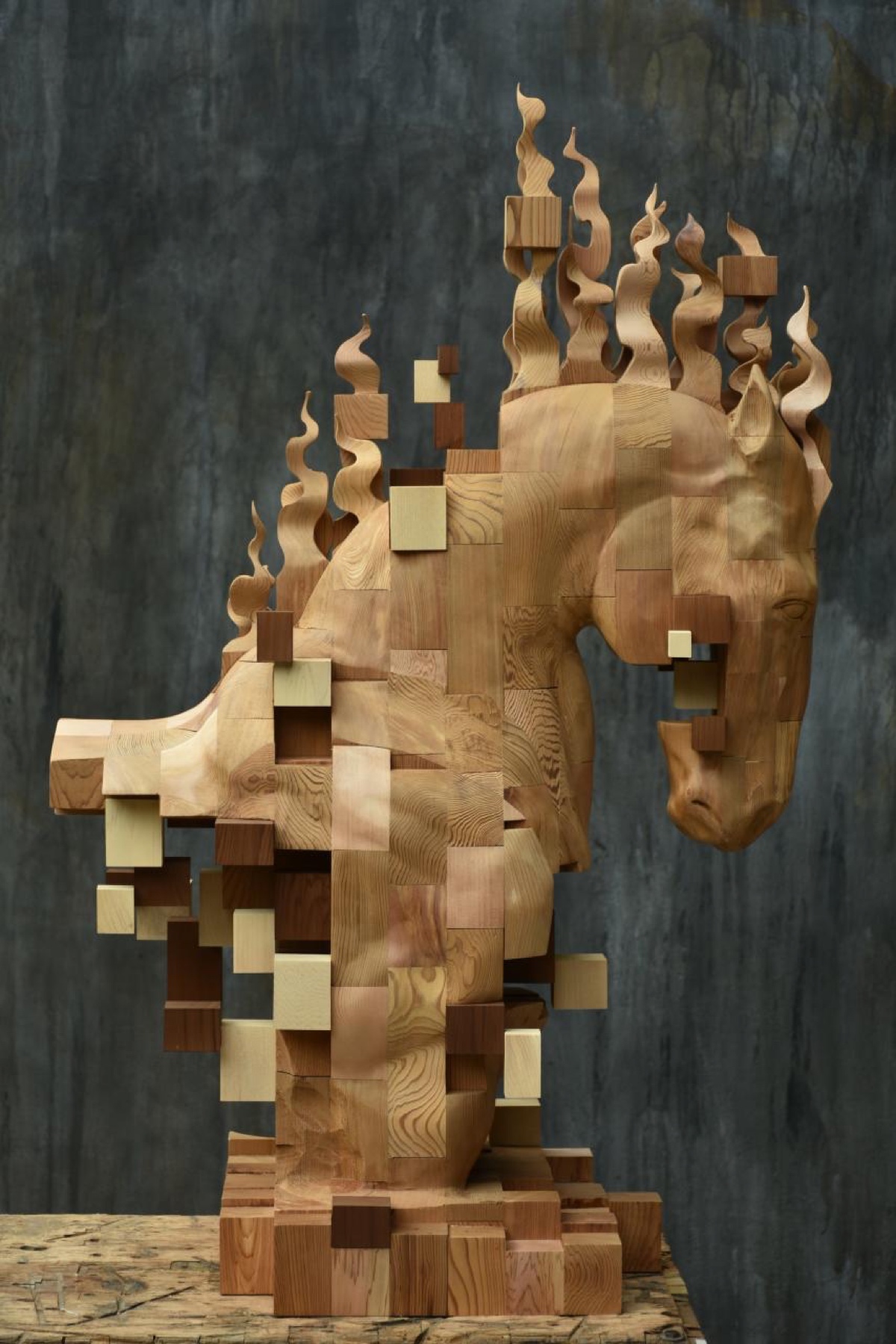 Hsu Tung Han - Pixelated Wood Sculpture