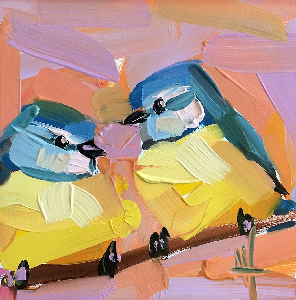 Pintura en impasto de pájaros por Angela Moulton