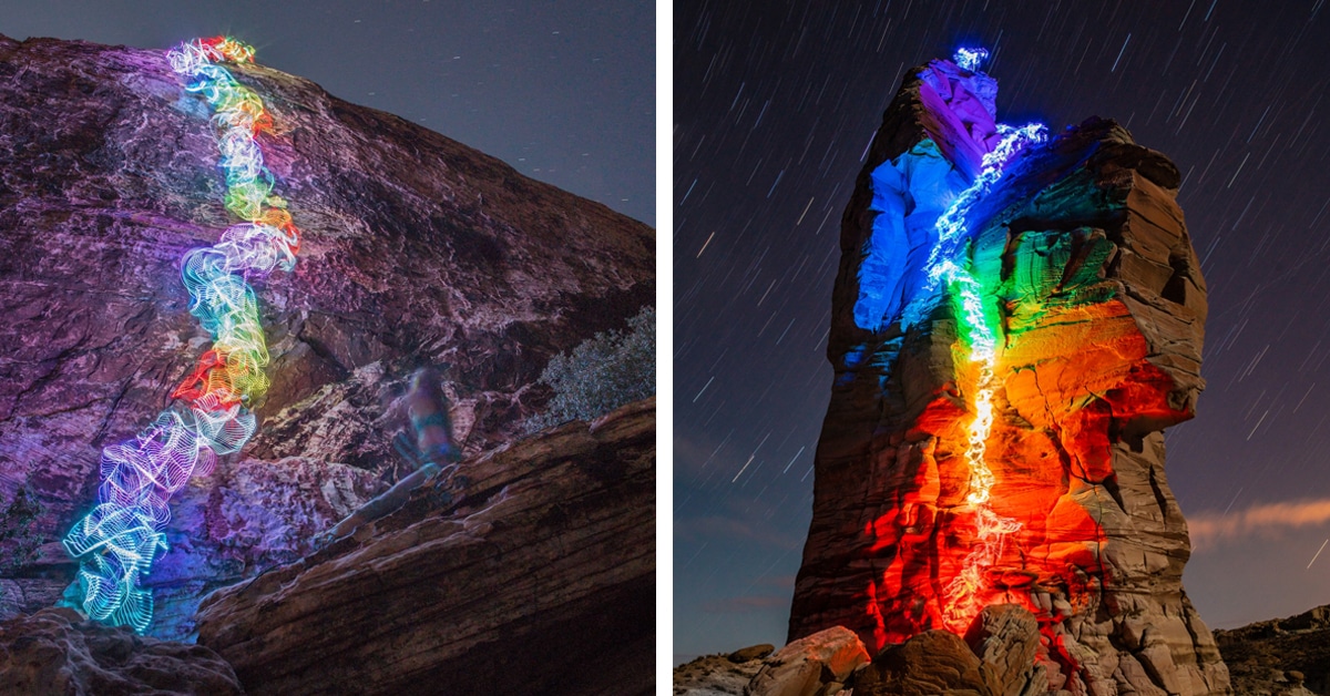 Long Exposure Rock Climbing Photos Produce a Trail of Rainbows