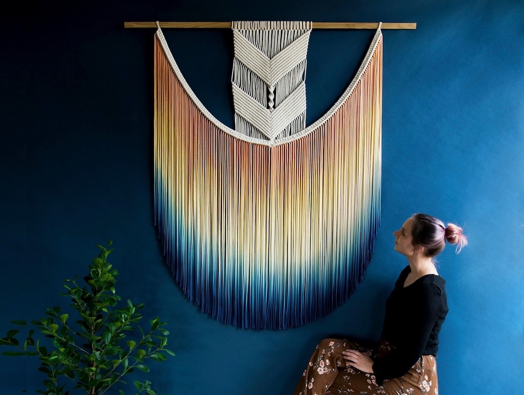 modern fibre tapestry macrame wall hanging rope art contemporary macrame woven wall art minimal geometric design