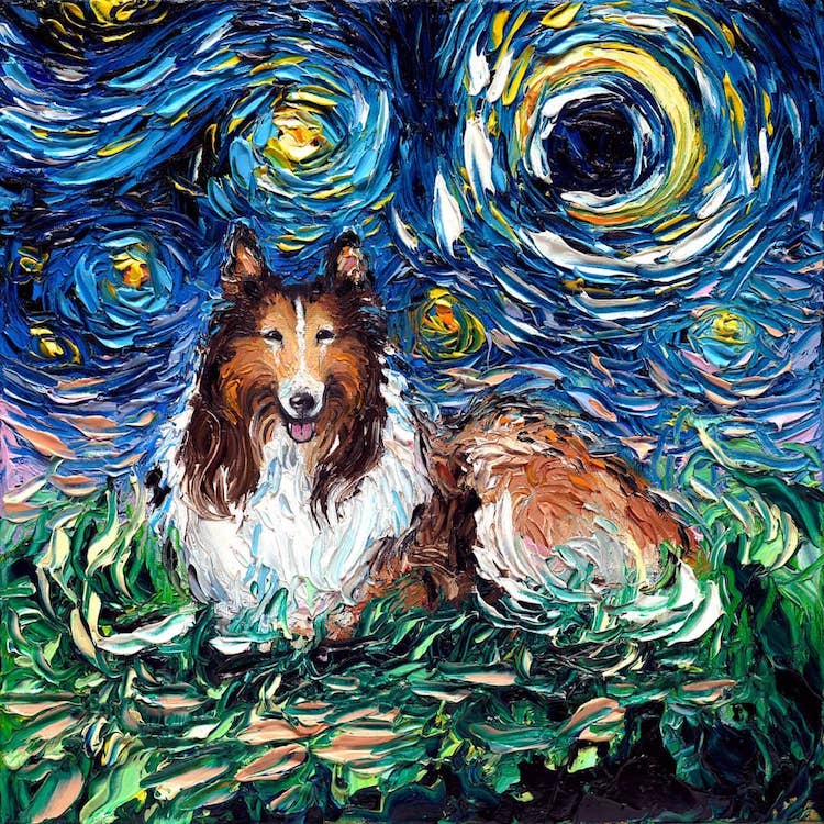 Noche estrellada con perros