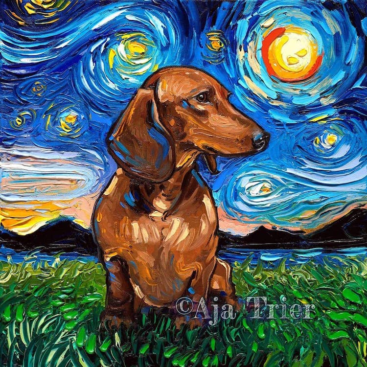 Serie de pinturas reimagina la famosa 'Noche estrellada' con perros