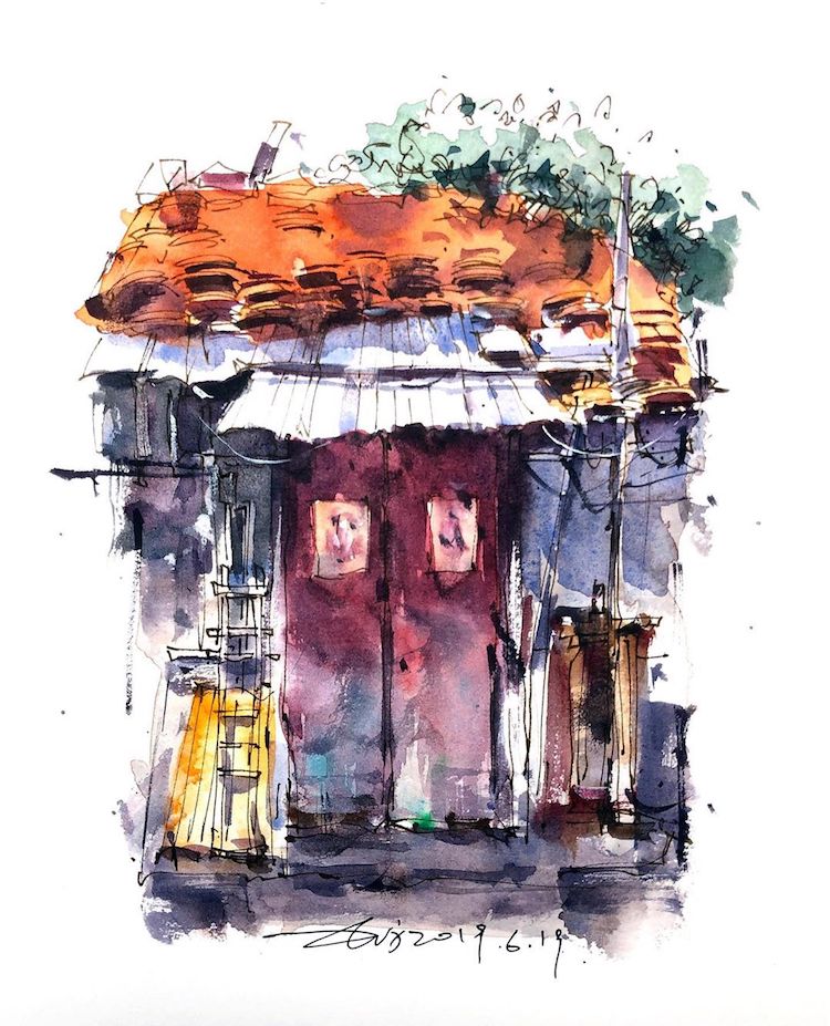 Watercolor Travel Art by Zhifang Shi