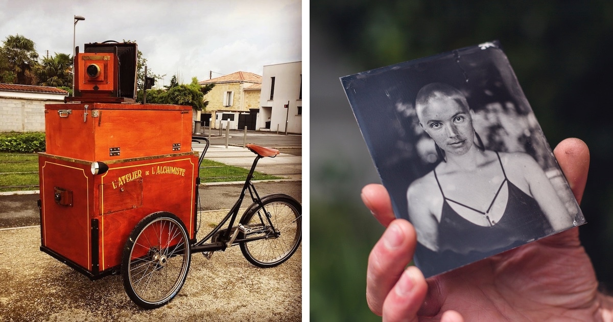 Portable Darkroom on Tricycle By Creative Wet Plate Photographer