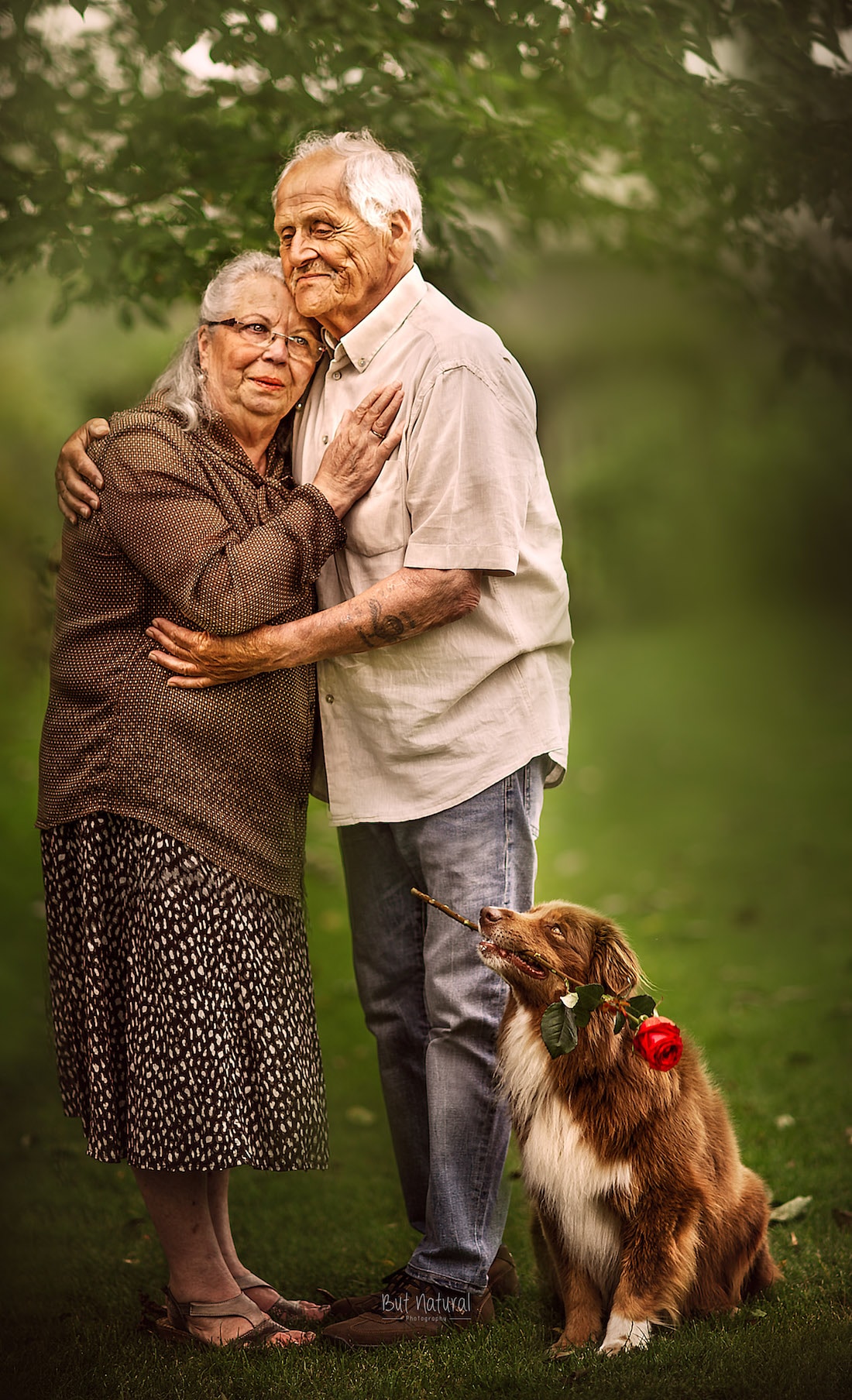 Elderly Couple Poses Together In Beautiful Home Garden. PowerPoint  Template, Backgrounds & Google Slides - ID 0000417397 - SmileTemplates.com