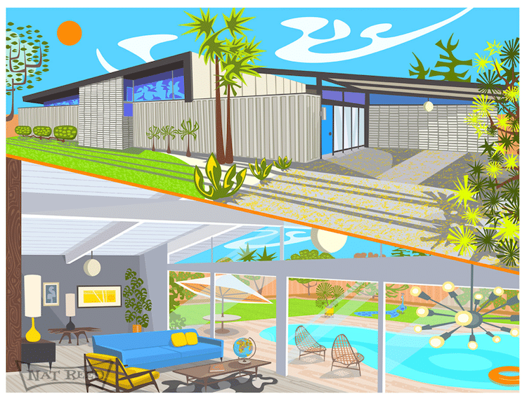 Ilustración de casa Mid-Century Modern