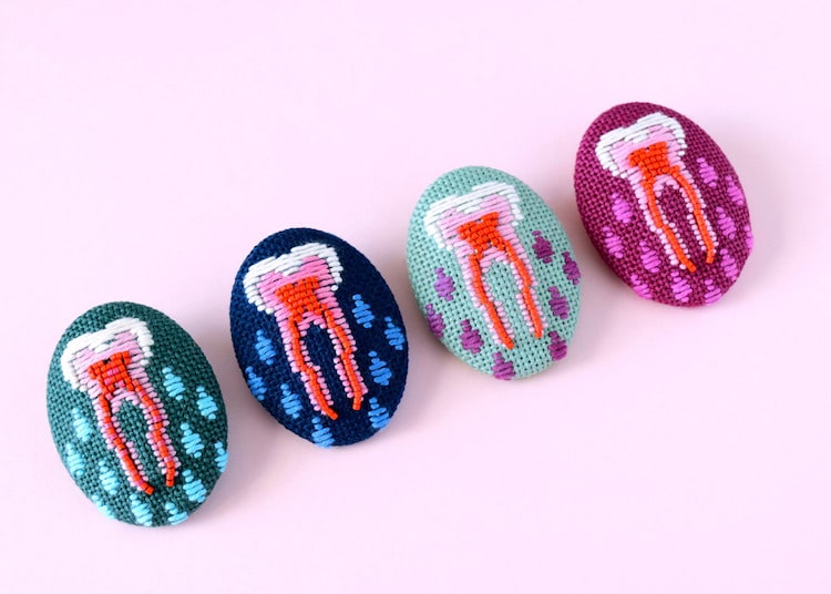 Embroidery Anatomy Brooches by Hiné Mizushima
