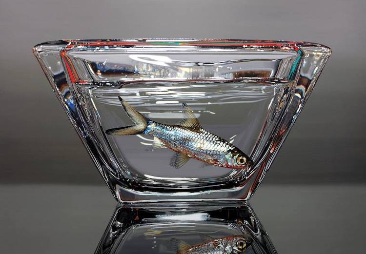 Realistic Painting of a Fish in a Bowl by Young-sung Kim