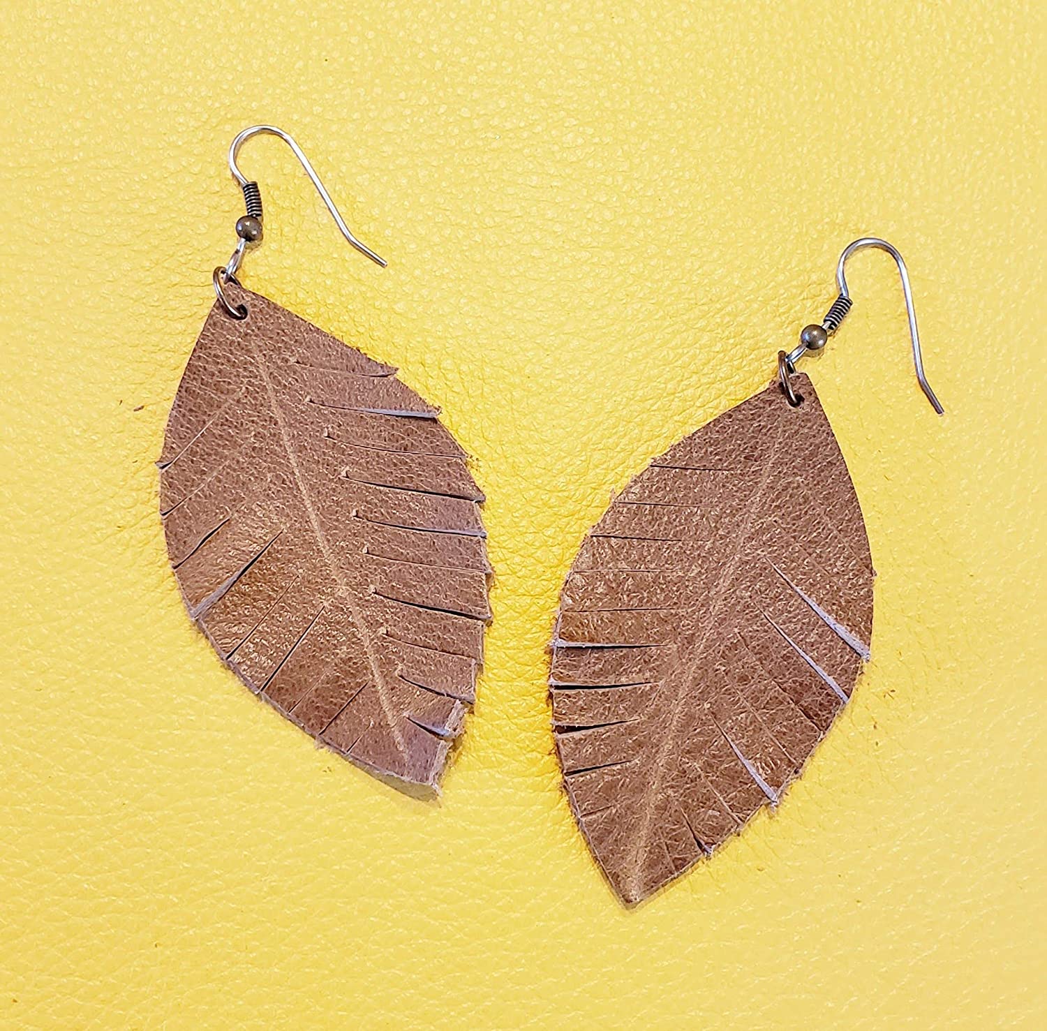 Boho Leather Leaf Earrings