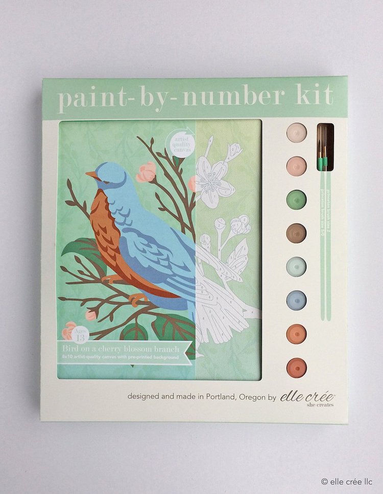 Kit Peinture par Numéros Oiseau sur Branche de Cerisier 
