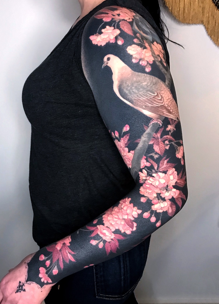 blacked out sleeve with flowers tattooTikTok Search