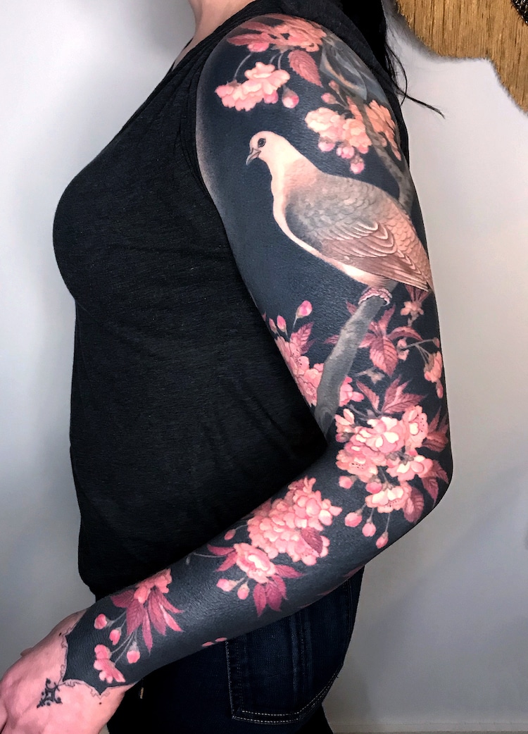 Brilliant Coverup Tattoos Combine Blackout Ink with Blossoms