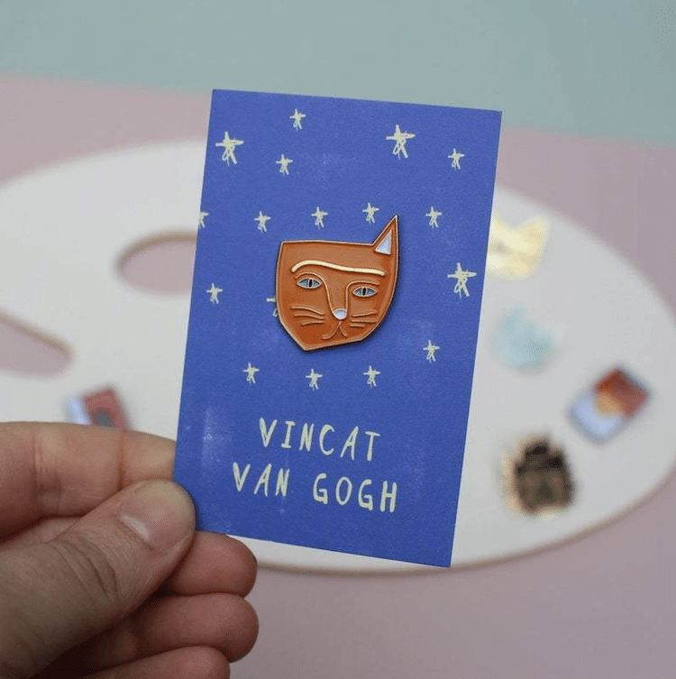 Van Gogh Cat Pin