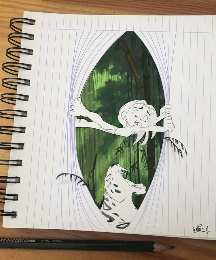 Optical Illusion Drawings Bring Disney Characters to Life on Paper