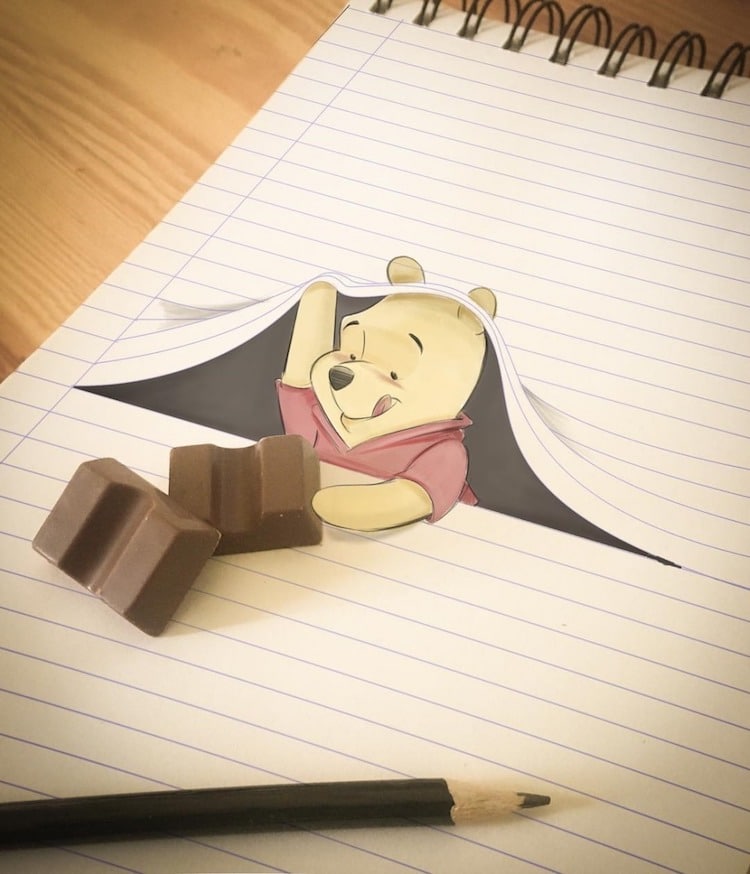 Optical Illusion Drawings Bring Disney Characters to Life on Paper