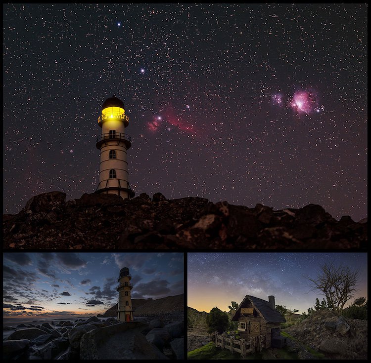 paisaje de cielo estrellado con la vía láctea / perspectiva forzada