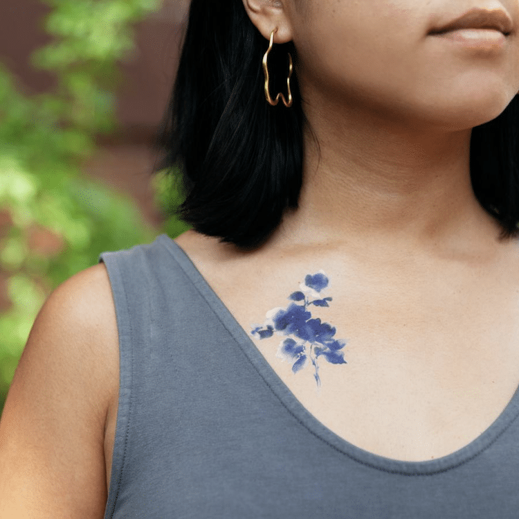 Blue Floral Tattoo Set