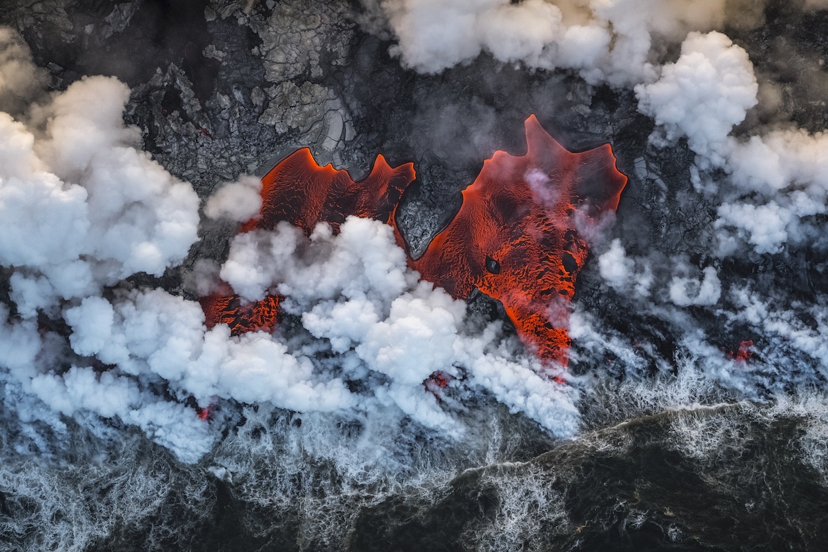 Lava flowing into the Pacific Ocean