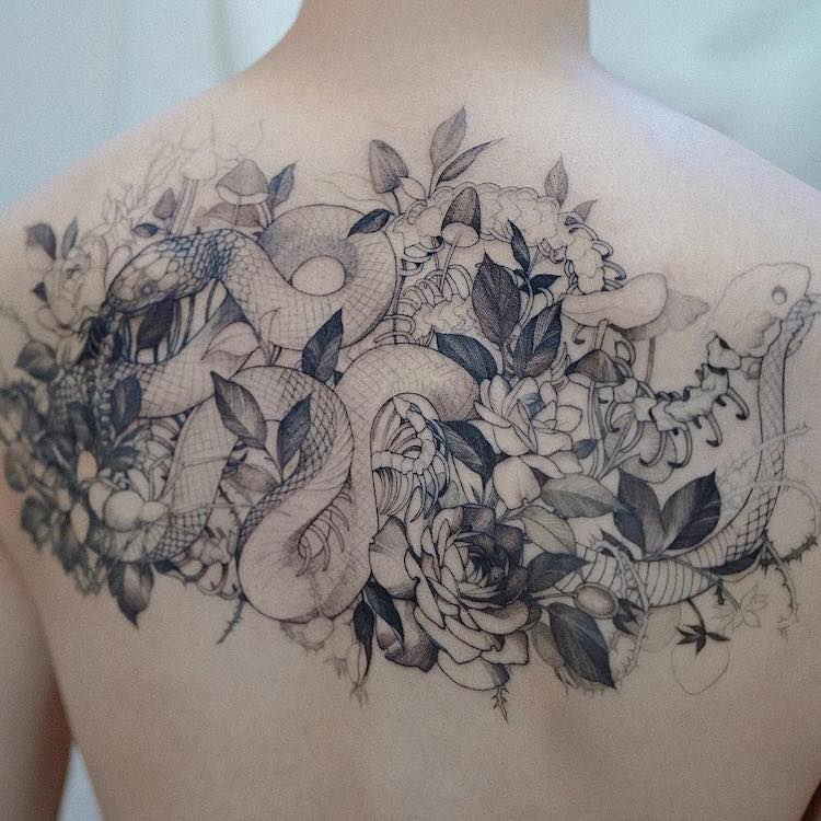 Delicate Nature Inspired Tattoos by Zihwa