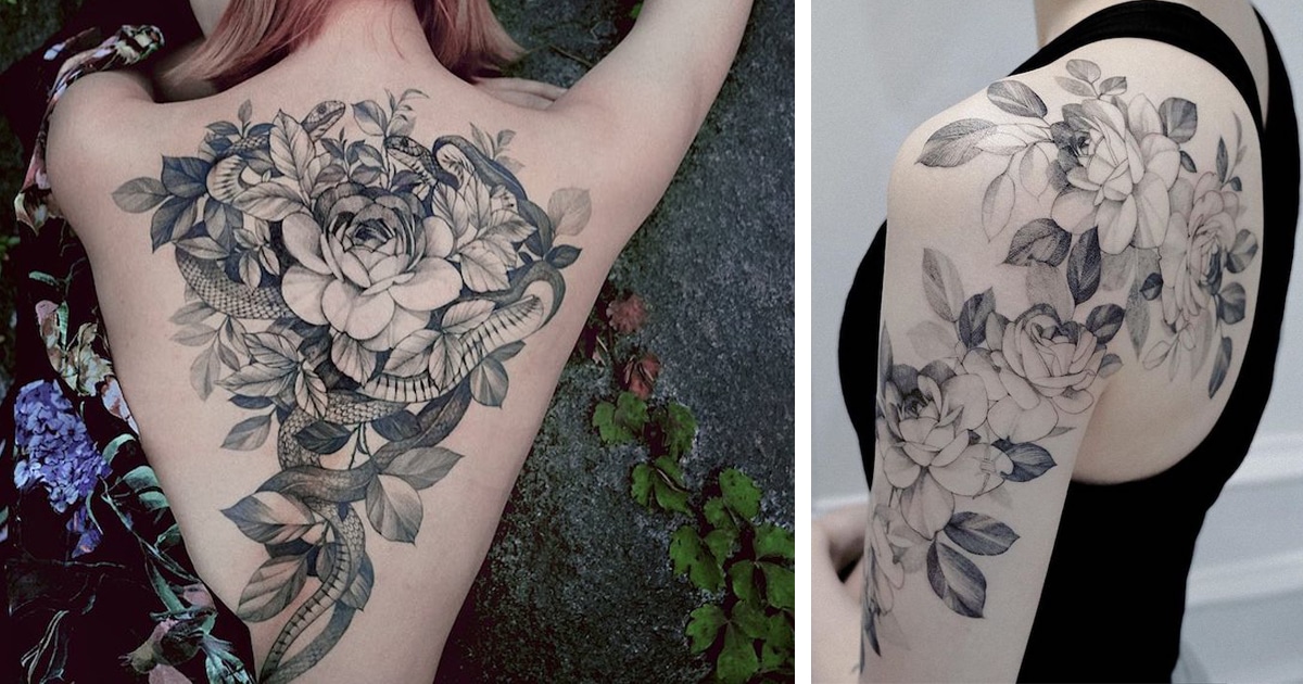 Delicate Nature-Inspired Tattoos are Perfectly Placed on the Wearers Body -  Hue Redner