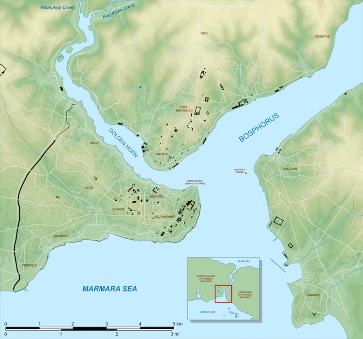Map Showing Istanbul and Golden Horn