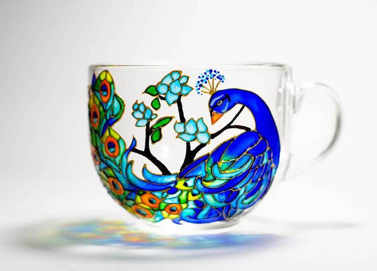 Hand Painted Glass Mugs and Teapots Look Like Beautiful Stained