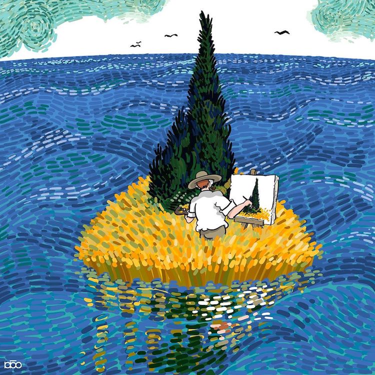 Caricatura de Van Gogh por Alireza Karimi Moghaddam