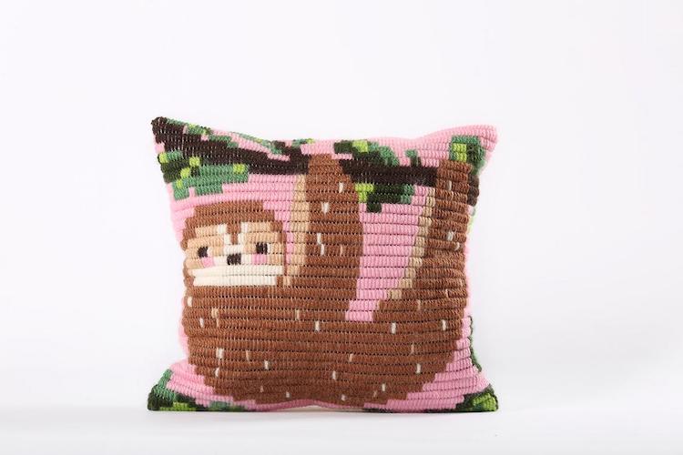 Sloth Needlepoint Pillow