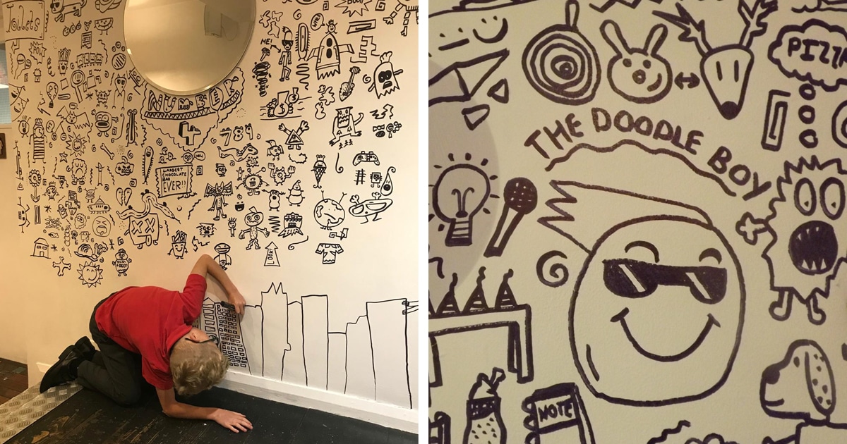Image result for 9-Year-Old Kid Who Kept Getting In Trouble For Doodling In Class Gets A Job Decorating A Restaurant With His Drawings