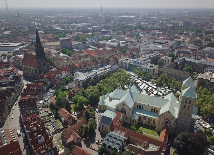 Aerial view of Old Town. Muenster, Germany. 
