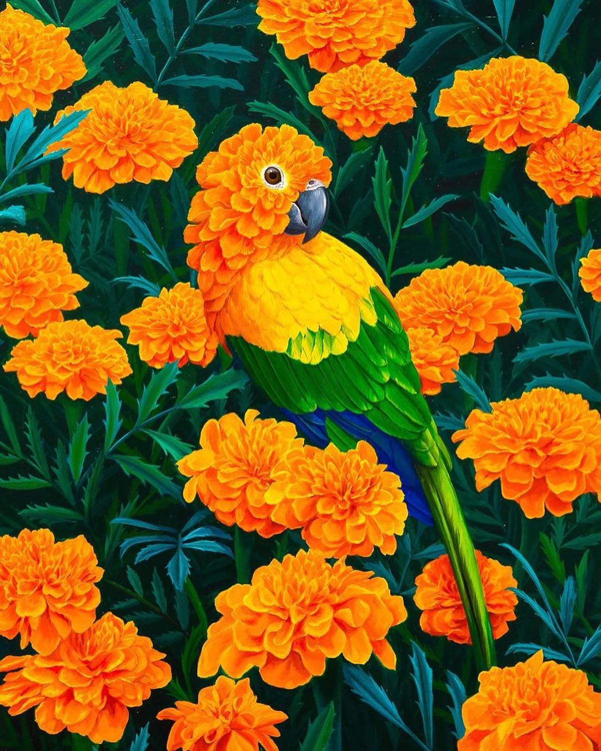 Pinturas de pájaros surrealistas por Jon Ching