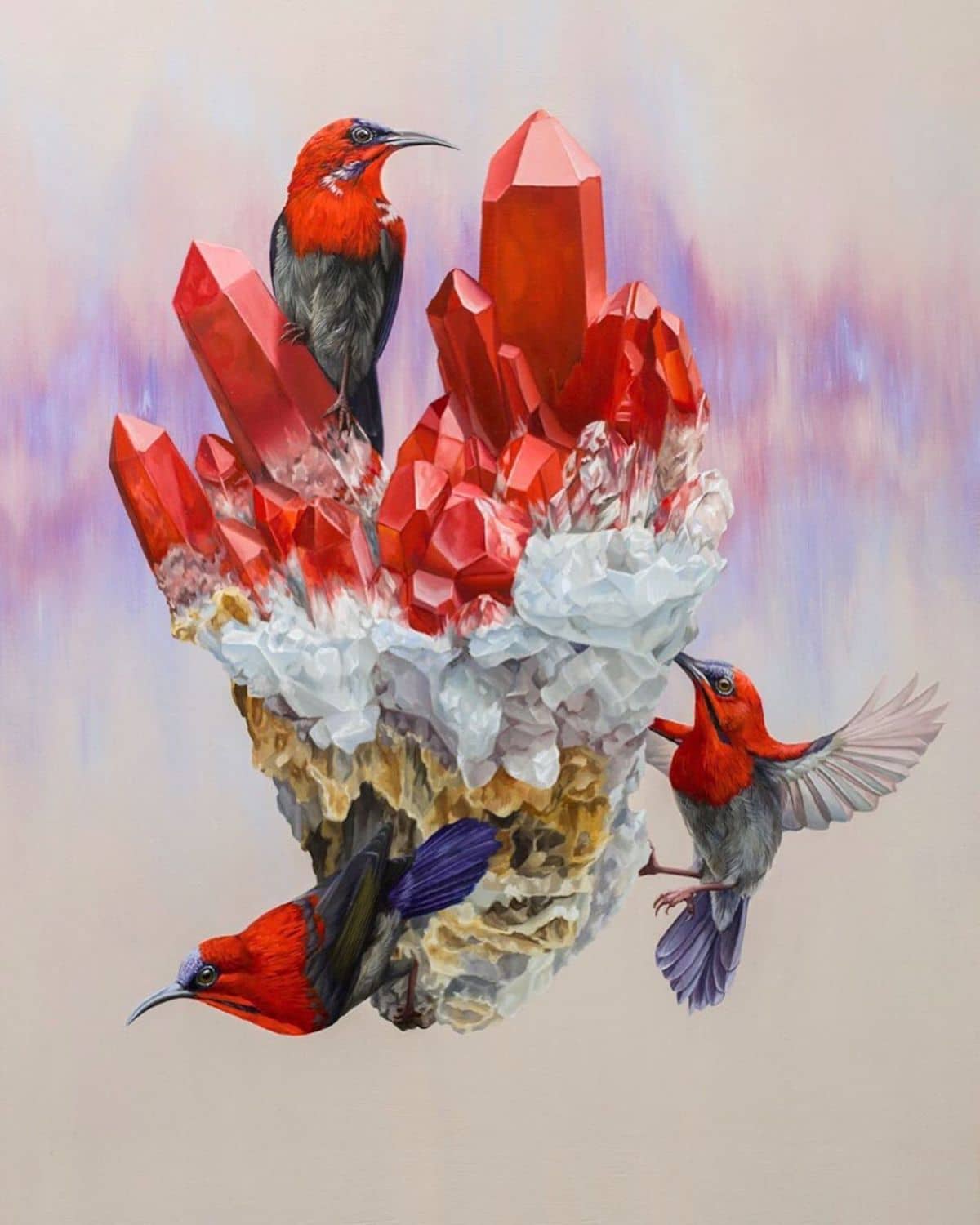 Pinturas de pájaros surrealistas por Jon Ching