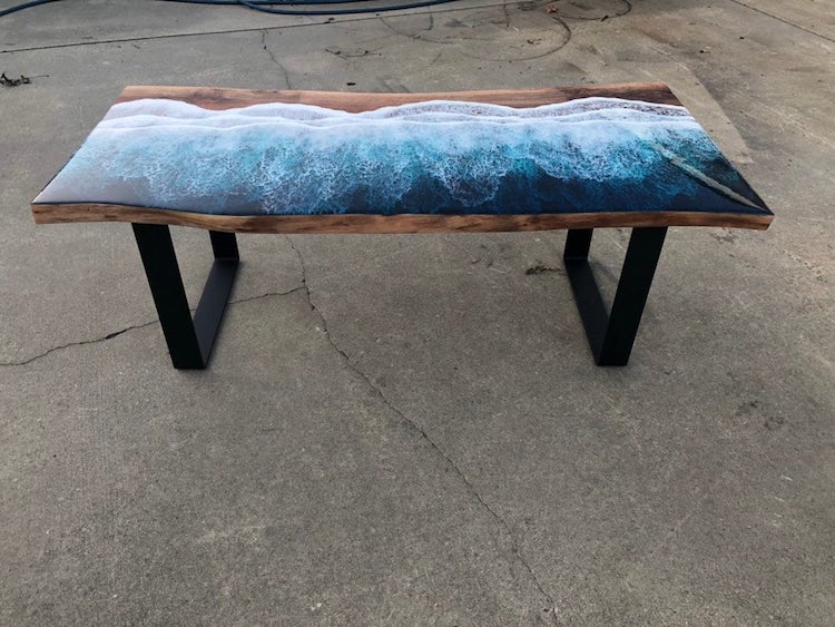 Ocean Waves Bench or Table, 41 in. Resin and Wood Furniture