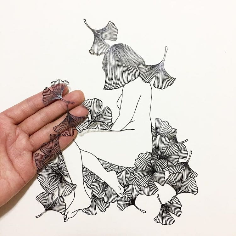 Ilustraciones hechas con la técnica del papel calado por Kanako Abe