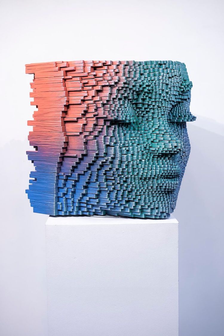 Pixelated Wood Sculpturesby Gil Bruvel